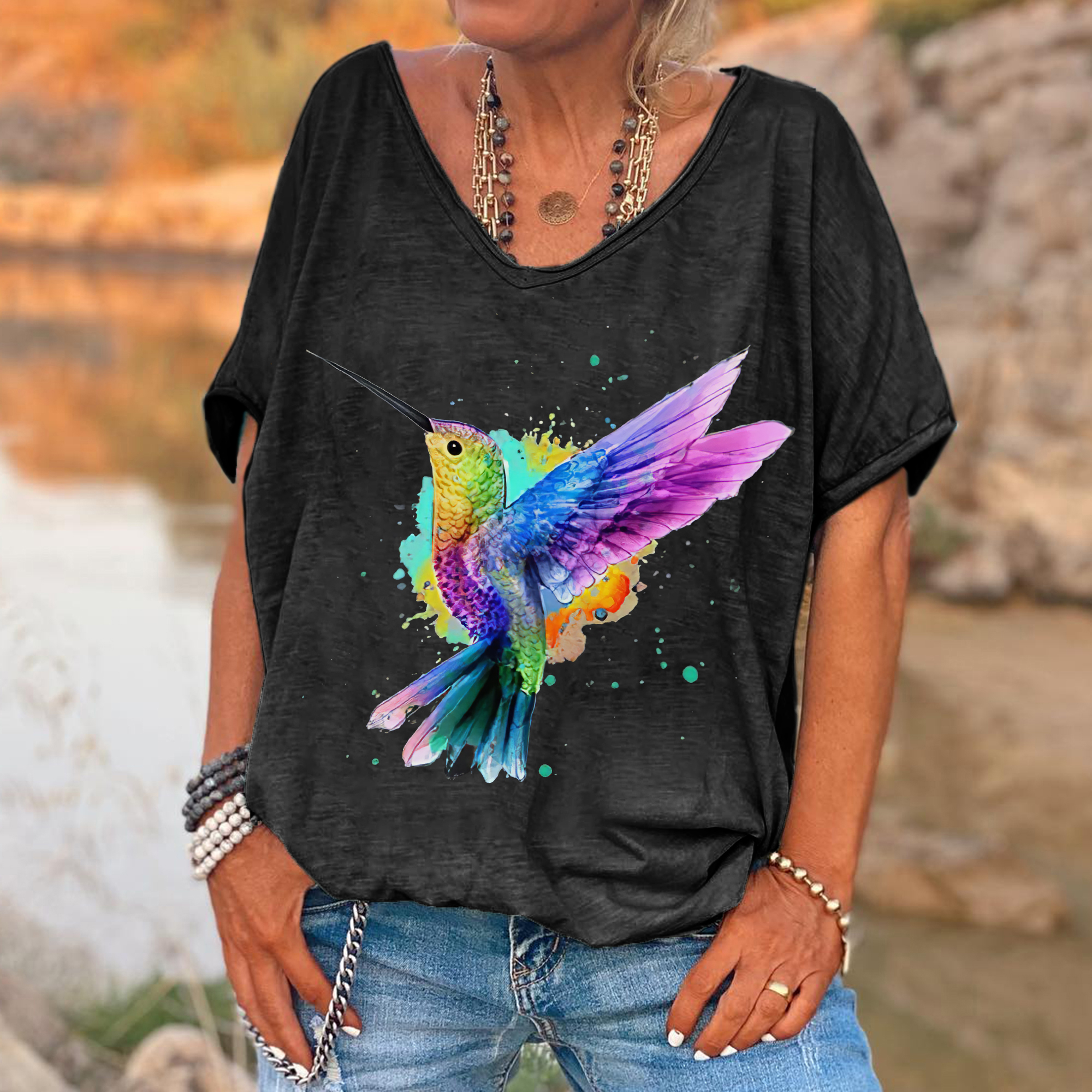 Hummingbird Hippie Printed Women's T-shirt