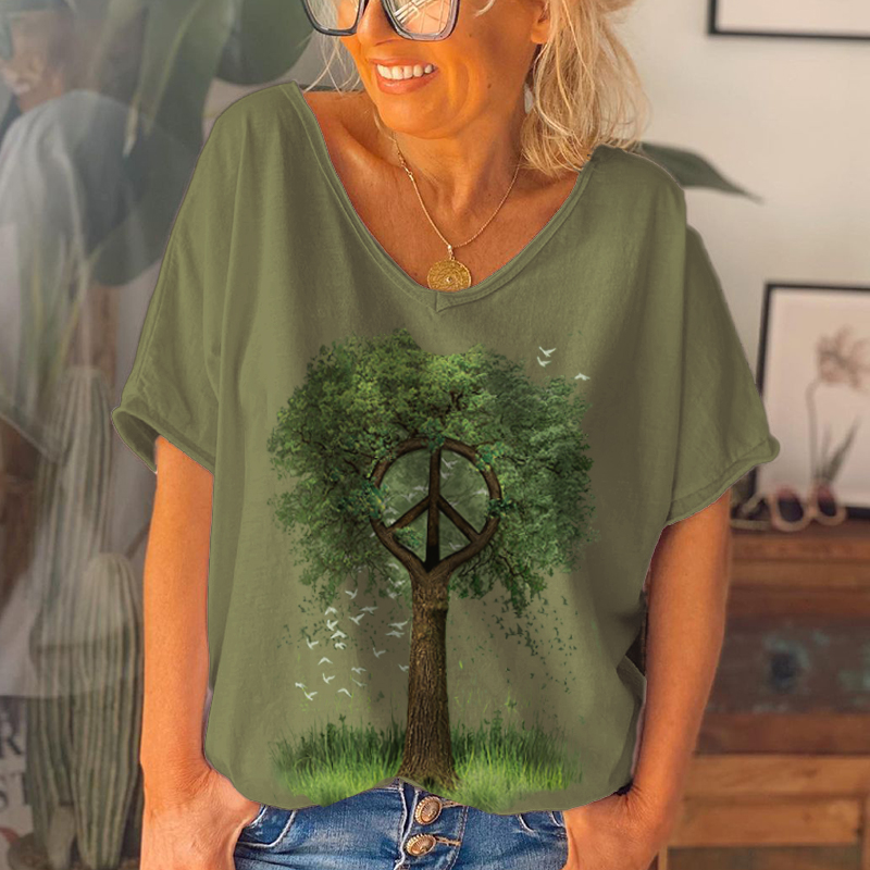 Retrotefe Hippies Symbol Tree Graphic Women T-shirt