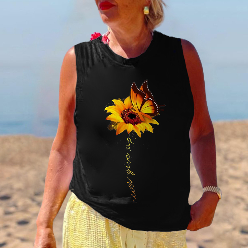 Never Give Up Sunflower Printed Women's Vest