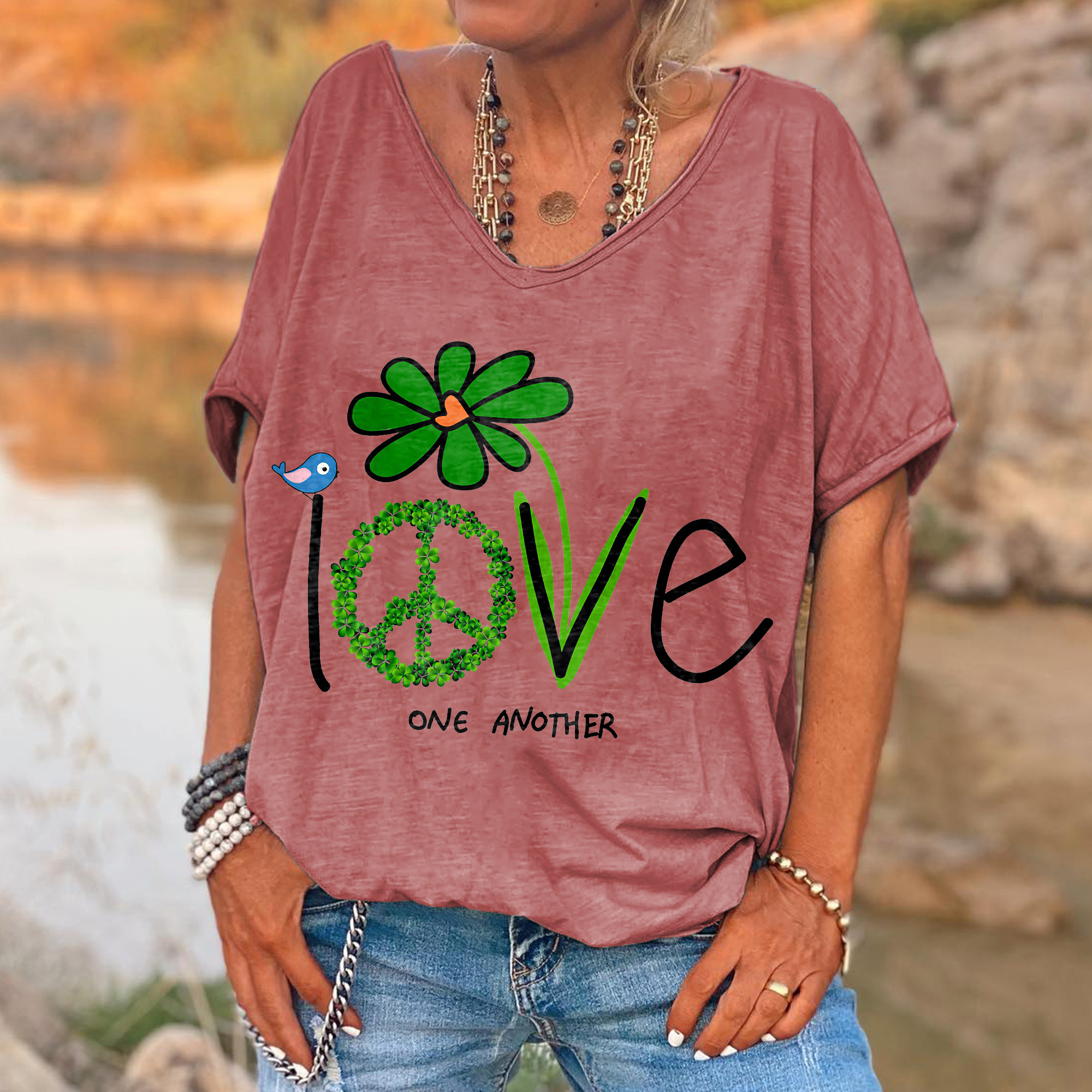 Love One Another Shamrock Printed Women's T-shirt