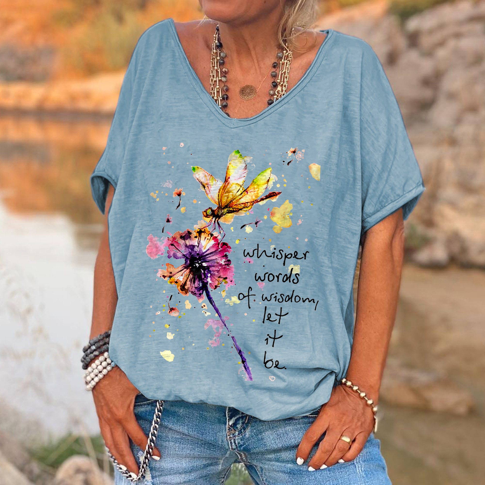 Whisper Words Of Wisdom Dragonfly Printed Hippie T-shirt