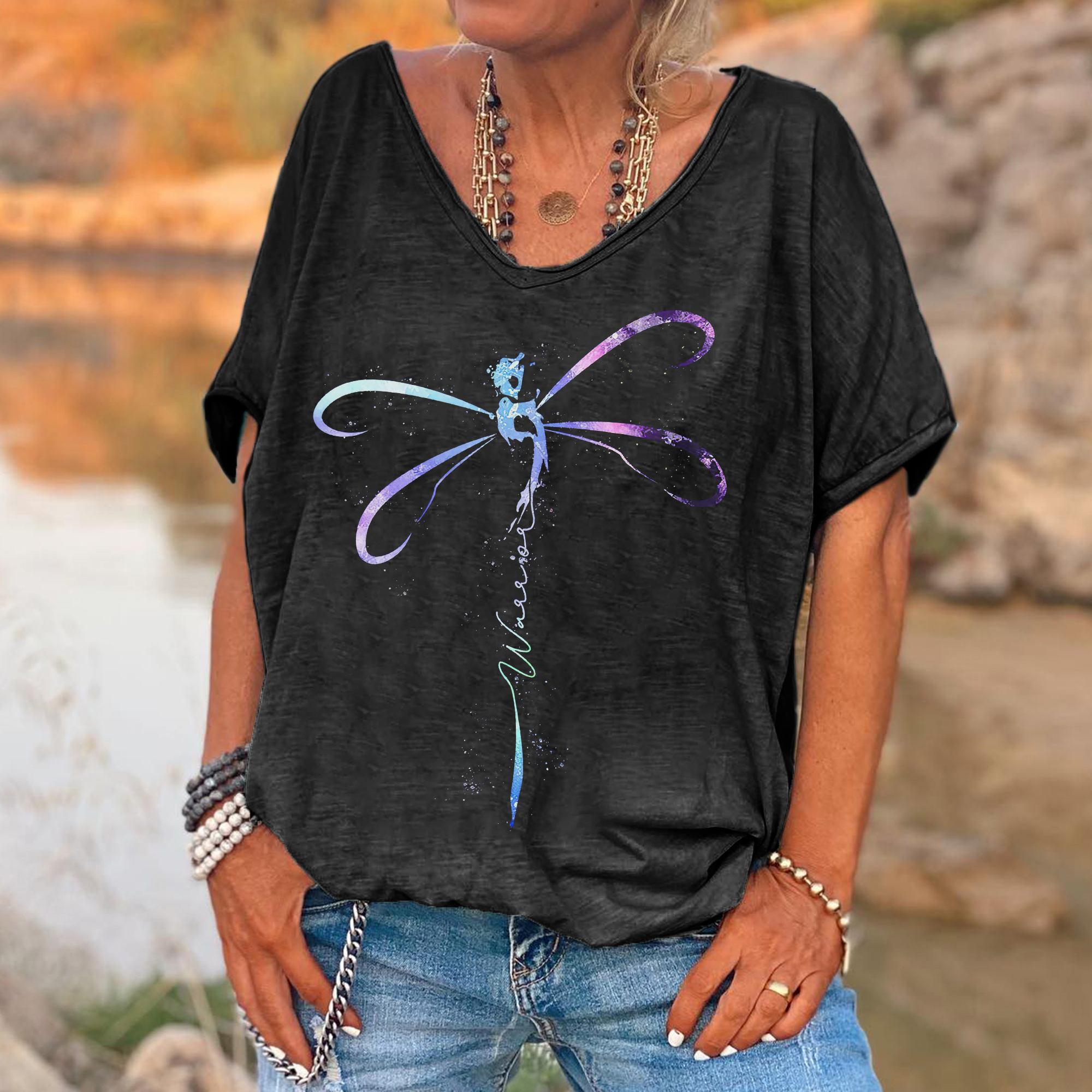 Abstract Dragonfly Hippie Printed Women's T-shirt