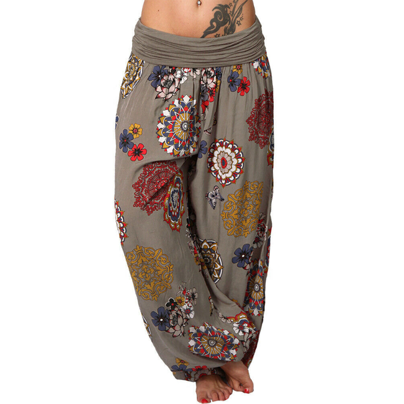 Featured Flowers Pattern Printed Harem Casual Pants