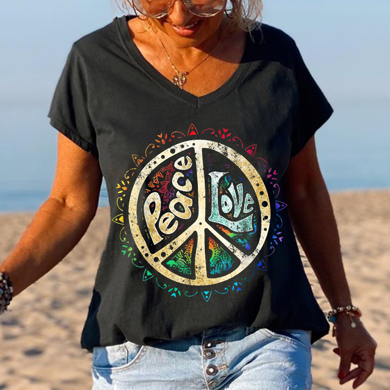 Ladies Peace Love Mandala Printed Graphic Tees