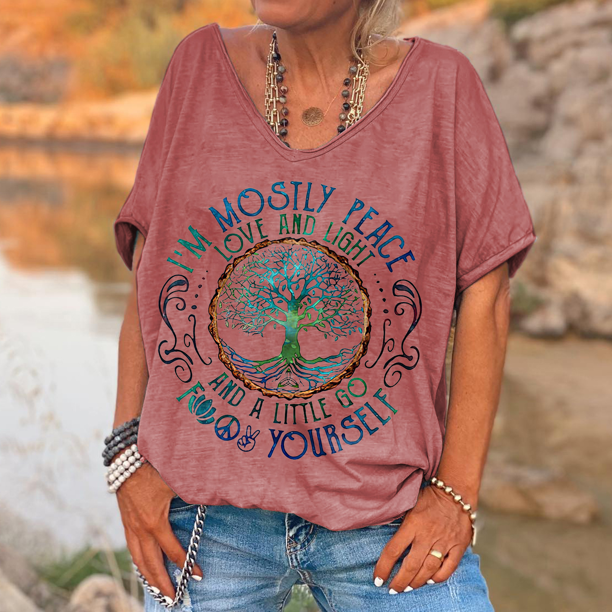 I'm Mostly Peace Love And Light Printed Women's T-shirt