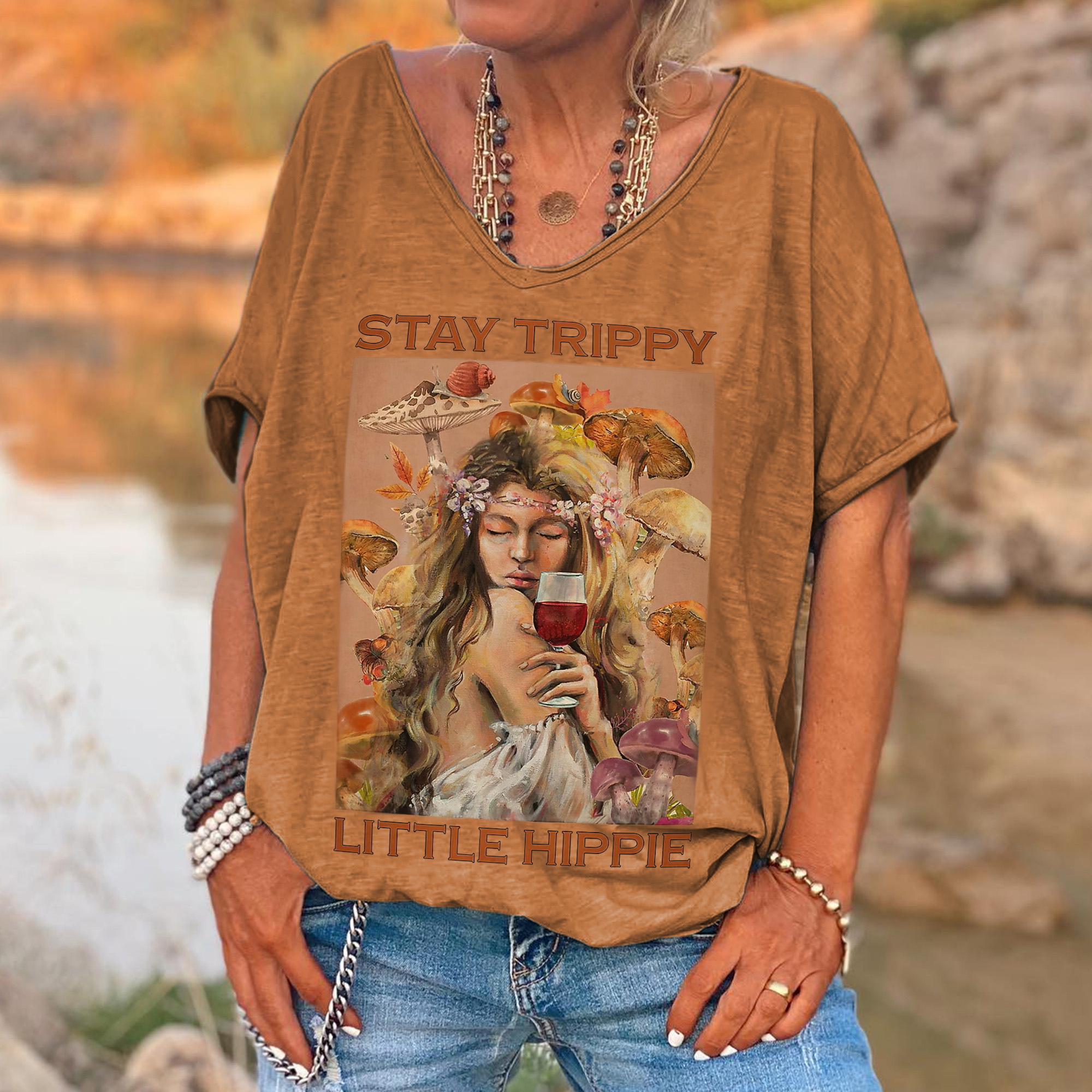 Stay Trippy Little Hippie Printed T-shirt