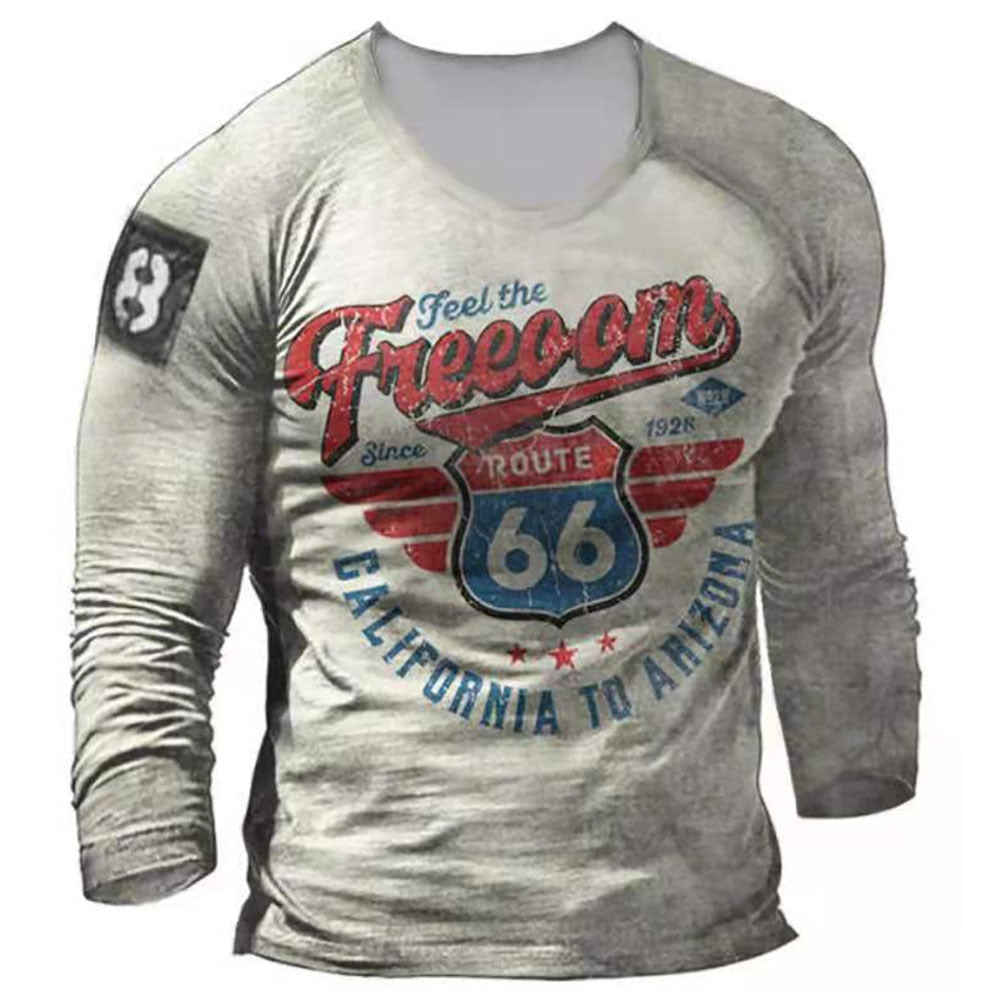 Fashion Retro Men's T-Shirts Oversized Loose Clothes Vintage Long Sleeve America Route 66 Letters 3D Printed T-Shirt EU Size 