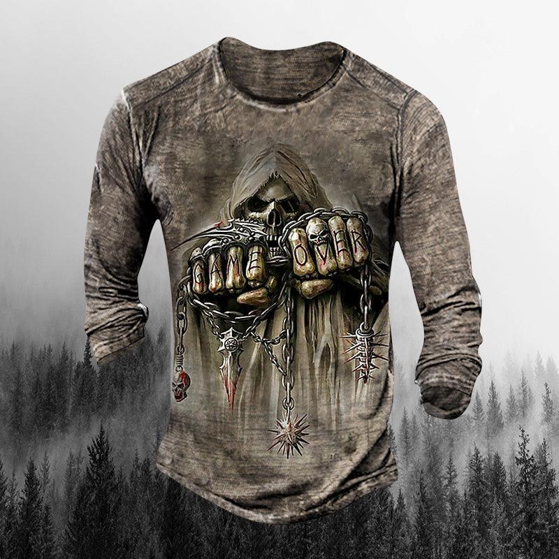 Mens Outdoor Halloween Scary Skull 3D Print Crew Neck Long Sleeve