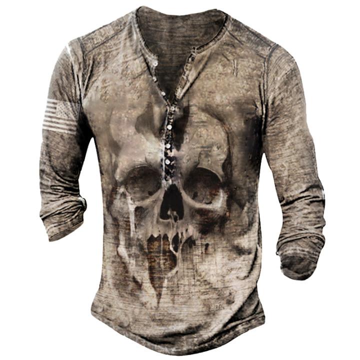 Men's Outdoor Skull Retro Henry T-Shirt