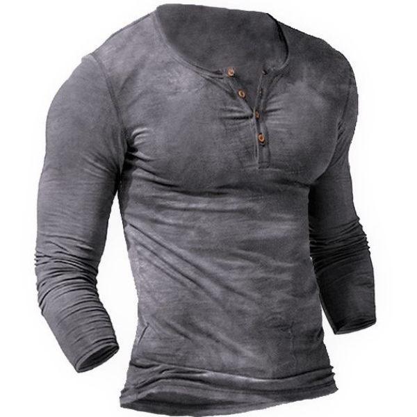 Men's Outdoor Freedom Print Long Sleeve V-Neck Shirt