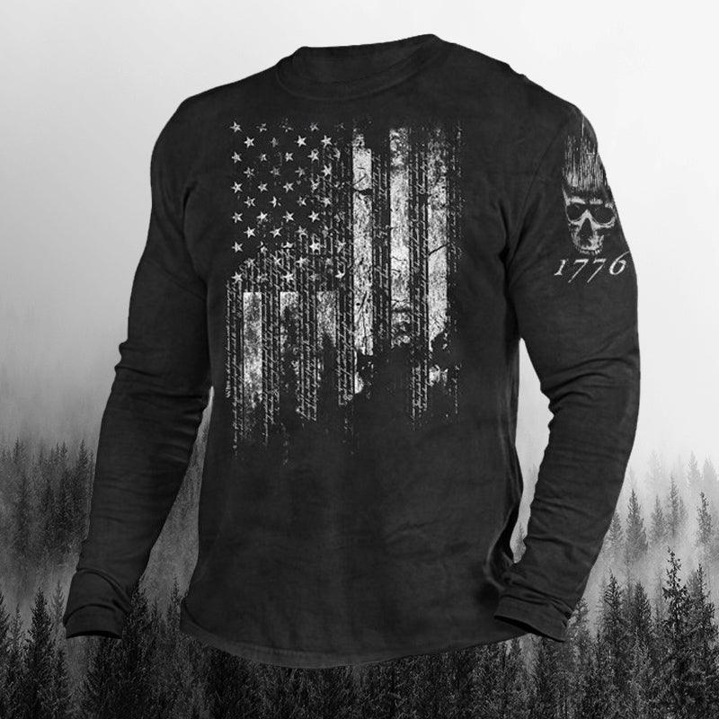 GRAPHIC TEES Mens Outdoor Crew Neck Skull 1776 Shirt