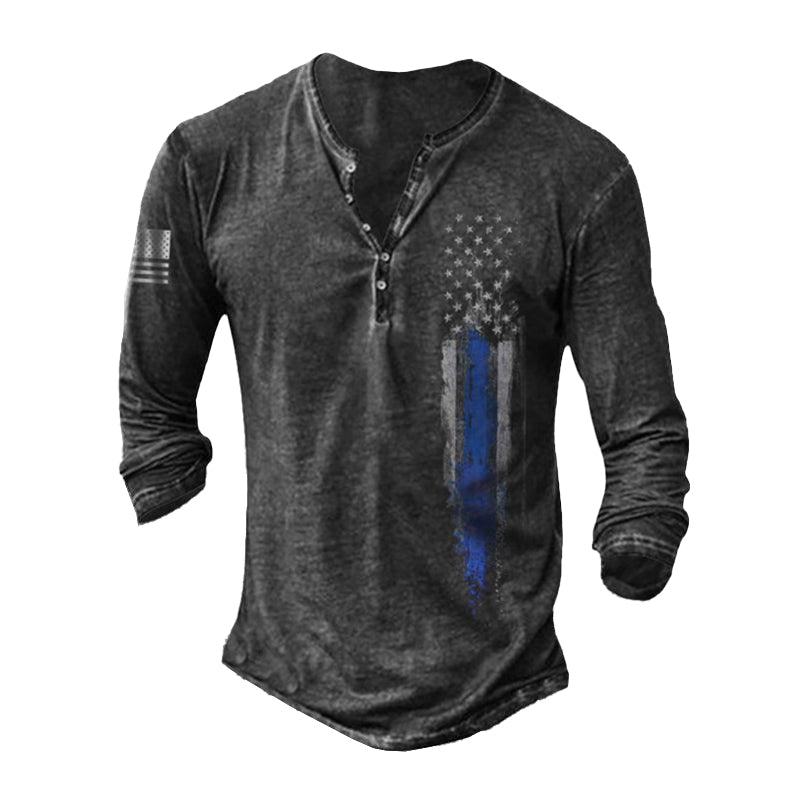 Mens Outdoor Vintage Long-sleeved Henley Shirt