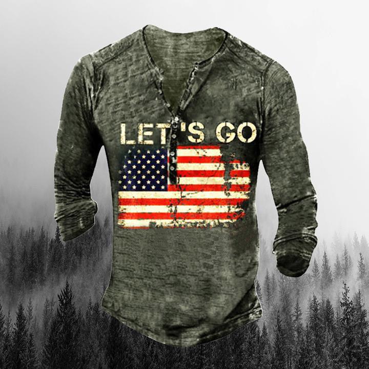 Let‘s Go Travel Pattern Men's Outdoor Leisure Henry Long Sleeve