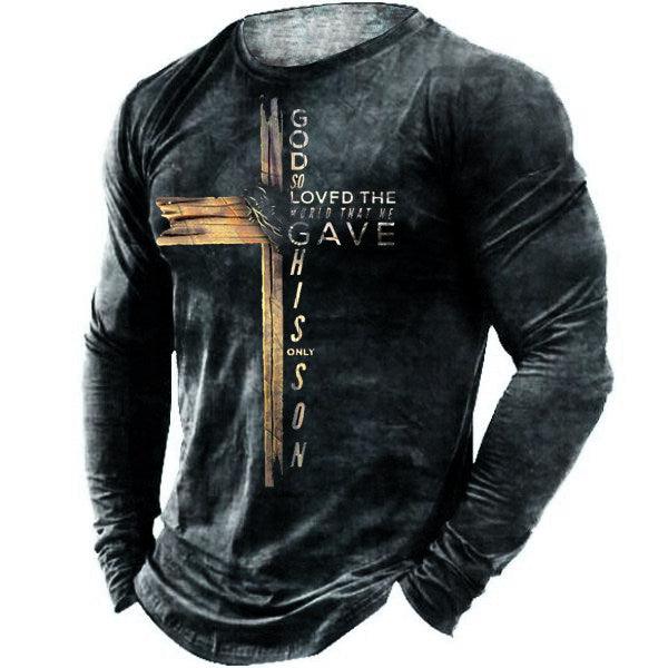 John 3_16 Christian Cross Bible Men's Print Long Sleeve Sports Pullover