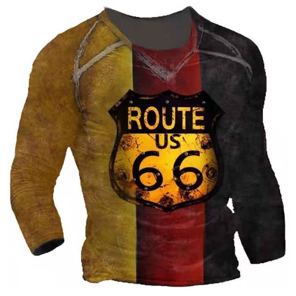 Fashion Retro Men's T-Shirts Oversized Loose Clothes Vintage Long Sleeve America Route 66 Letters 3D Printed T-Shirt EU Size 