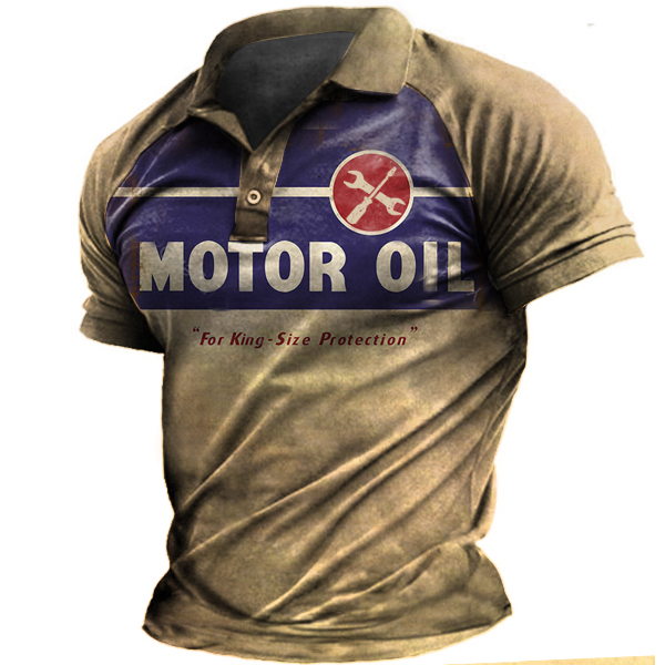 Rare Original Vintage Motor Oil Print Men Polo T-Shirt