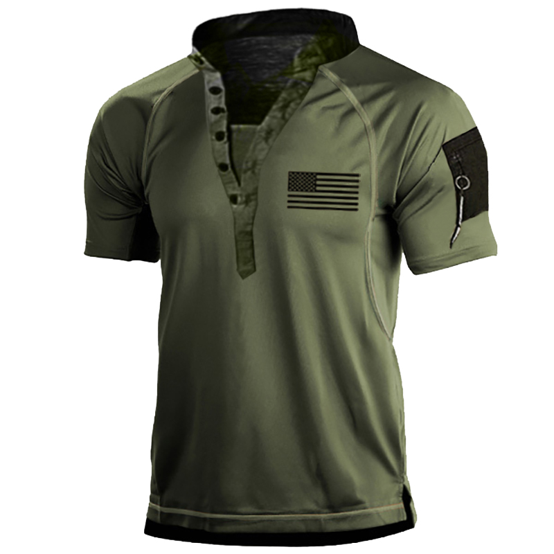 Men's Outdoor Tactical Cuff Pocket Henley Shirt