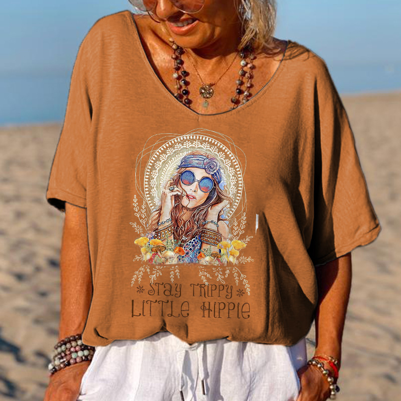 Stay Trippy Little Hippie Printed T-shirt