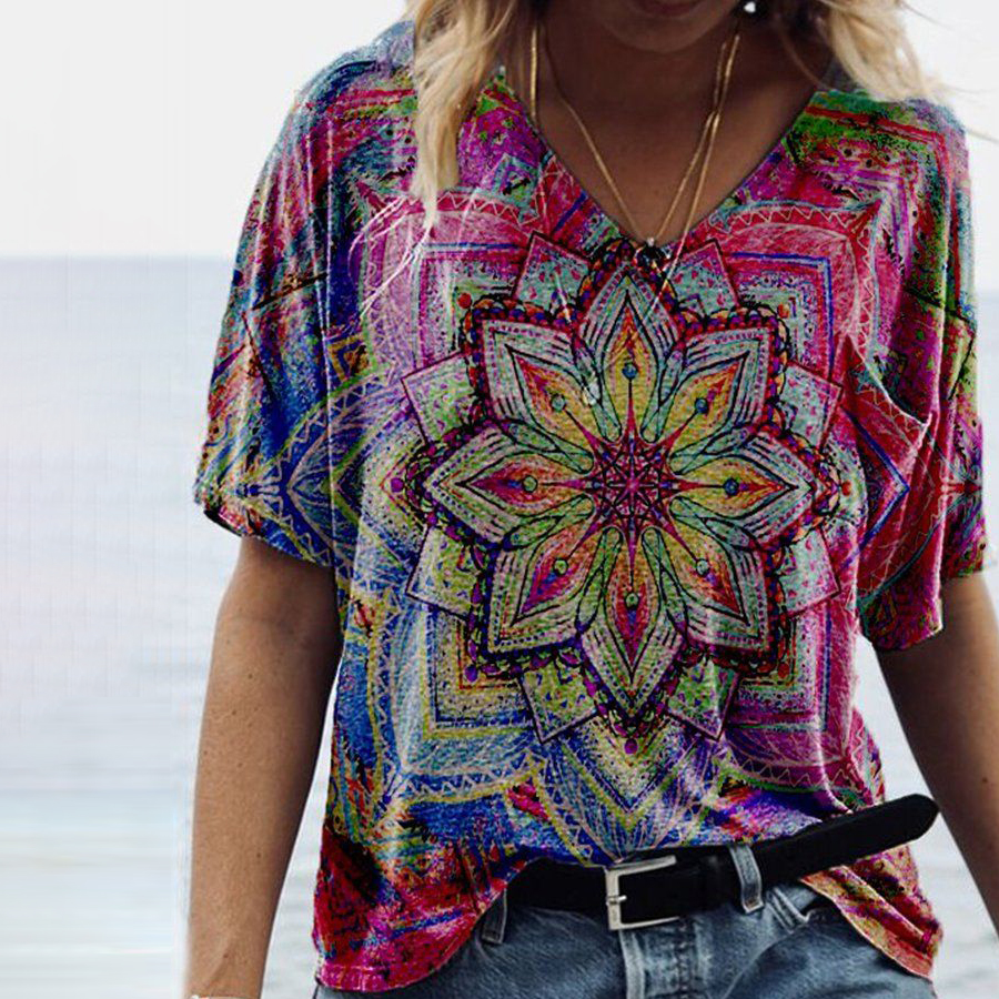 Womens Vintage Mandala Patterns Tie Dye Blouse