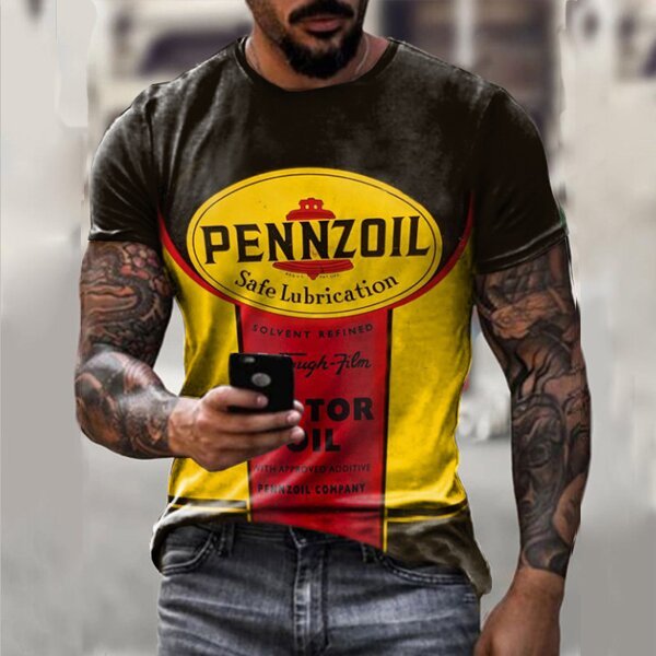 Mens Vintage Motor Oil Printed T-shirt