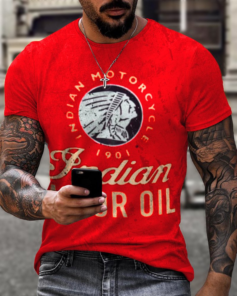 Vintage Men's Casual Oil Locomotive T-Shirt