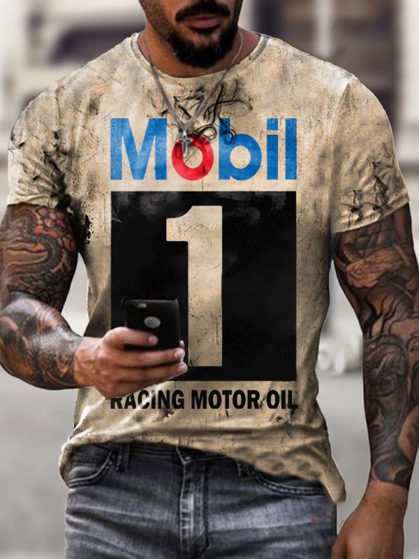 Mens Vintage Motor Oil Badge Printed T-shirt