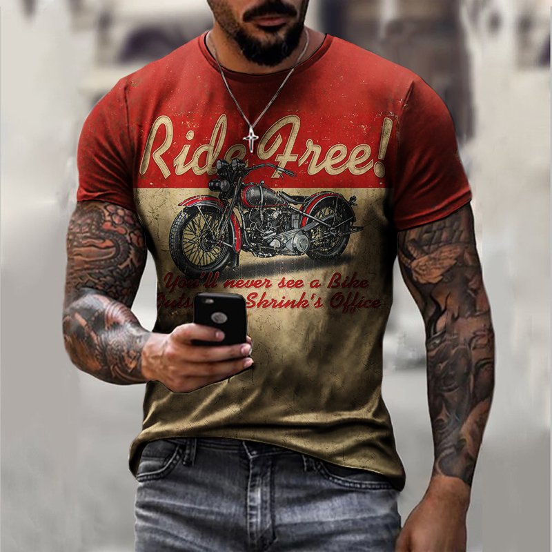 Fashion Motorcycle Print Casual T-shirt