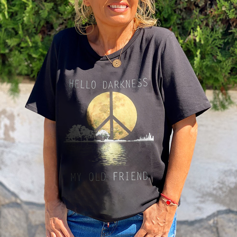 HELLO DARKNESS Women's peace logo casual Crew neck Tees