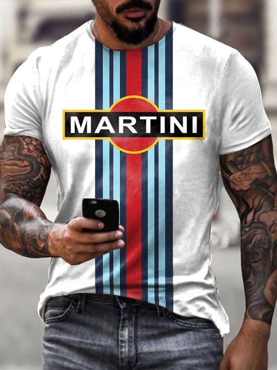 Men's Vintage Motor Martini Oil Badge Printed T-shirt