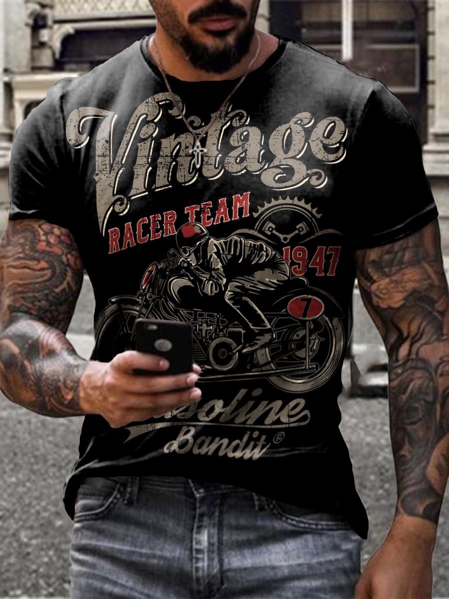 Men's Crew Neck Motorcyle Short Sleeve Tops T-shirts