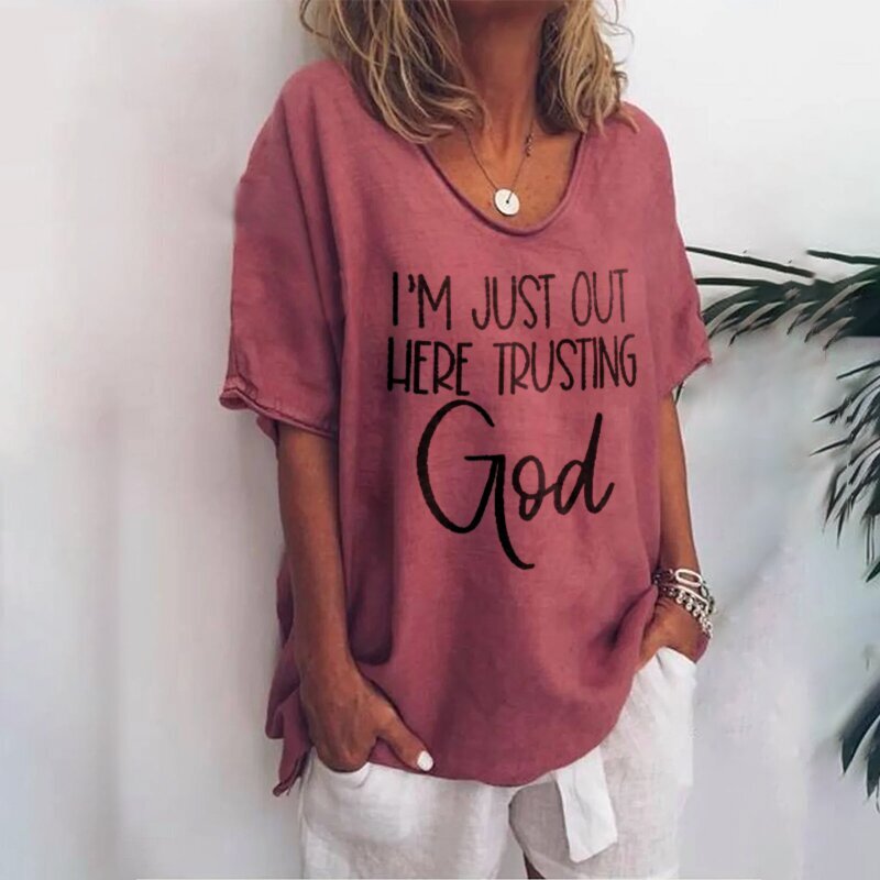 I'm just out here trusting god graphic tees