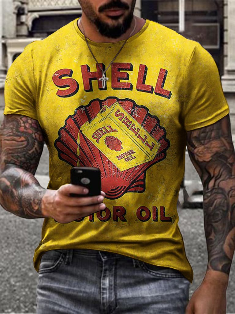 Engine oil print casual T-shirt