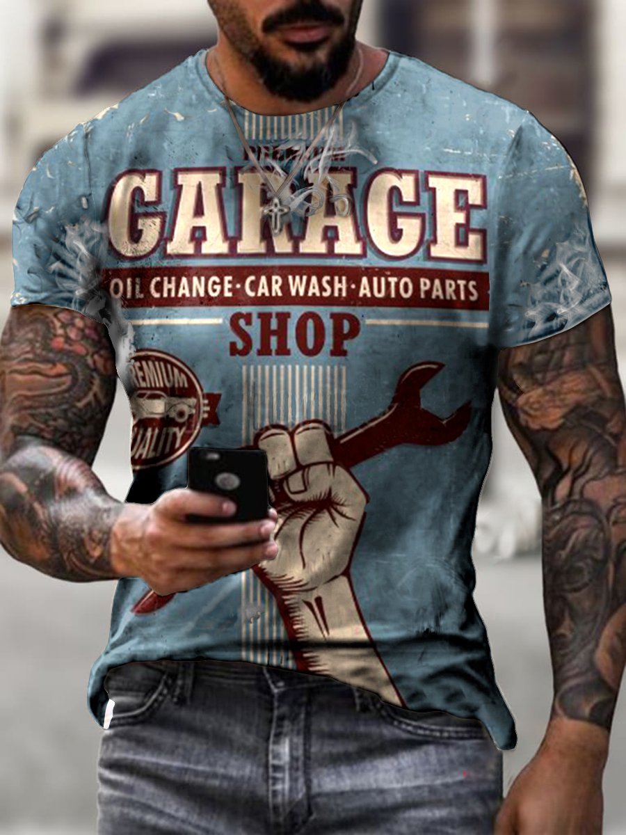 Retro service area car repair print T-shirt