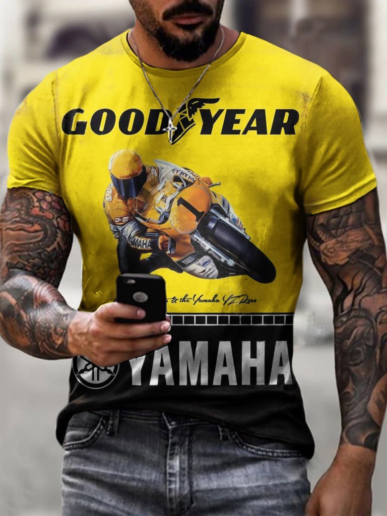 Men's Crew Neck Motorcycle Style Short Sleeve Tops T-shirts