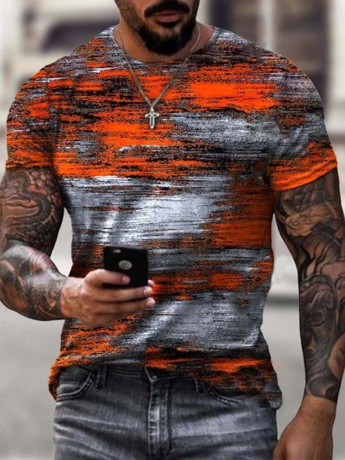 Men's Vintage Graphic Orange And Grey Art Print Short Sleeve Crew Neck T-Shirt