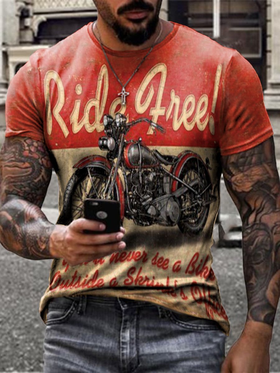 Men's Crew Neck Motorcyle Short Sleeve Tops T-shirts