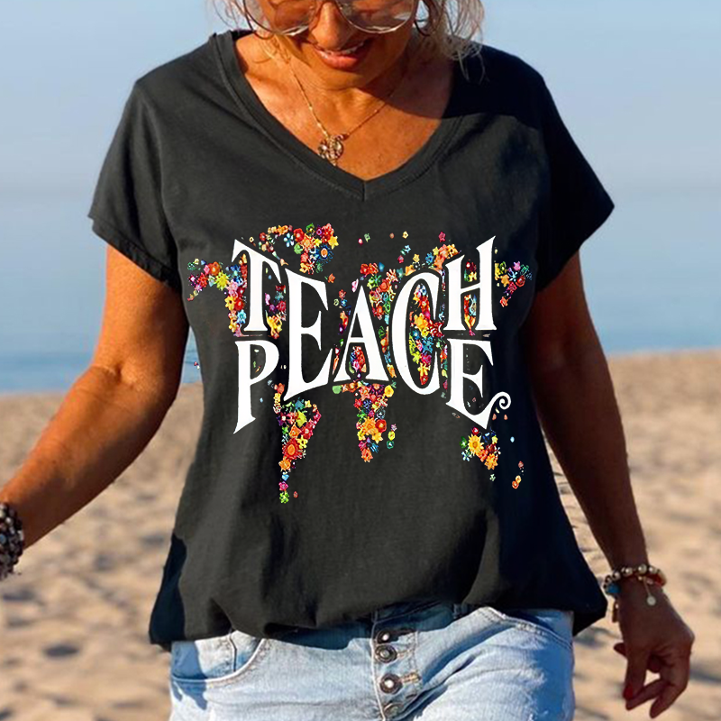 Peace special print V-neck T-shirt