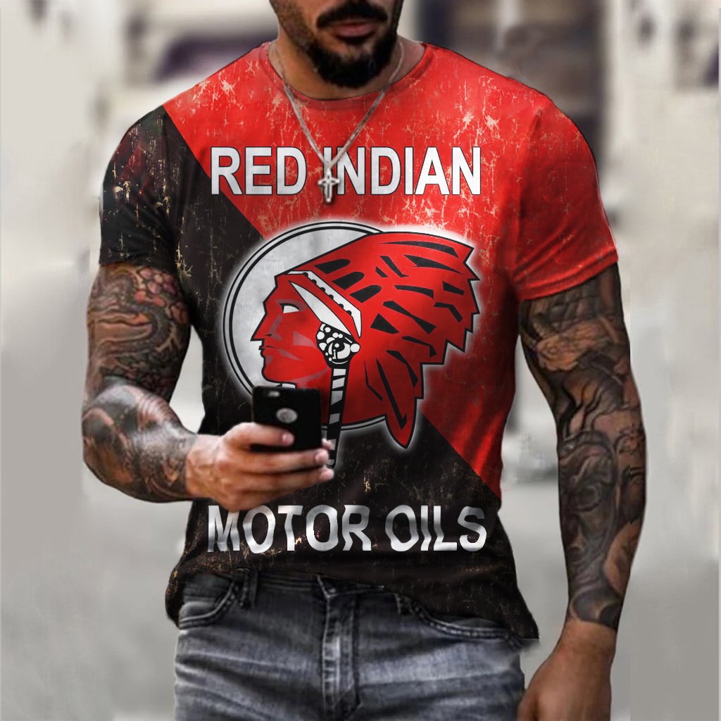 Red Indian Motor Oil Label Retro Casual T-shirt