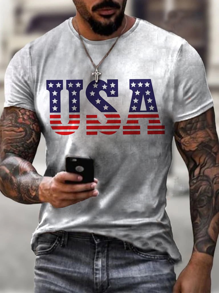 Mens 4th of July America Printed T-Shirt