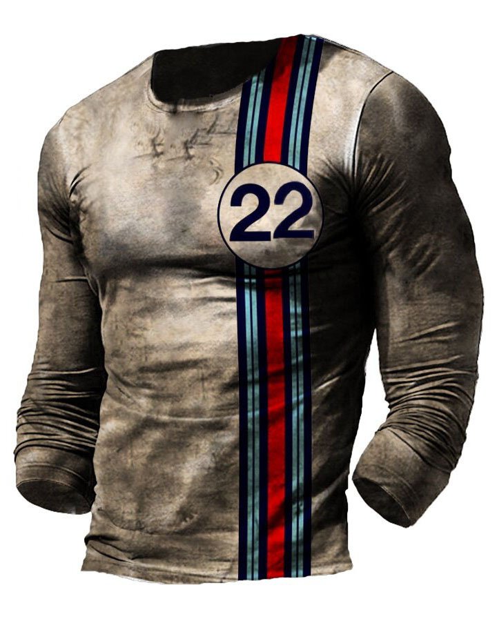 Men Outdoor Martini Racing NO 22 Printed Long-sleeved Shirt