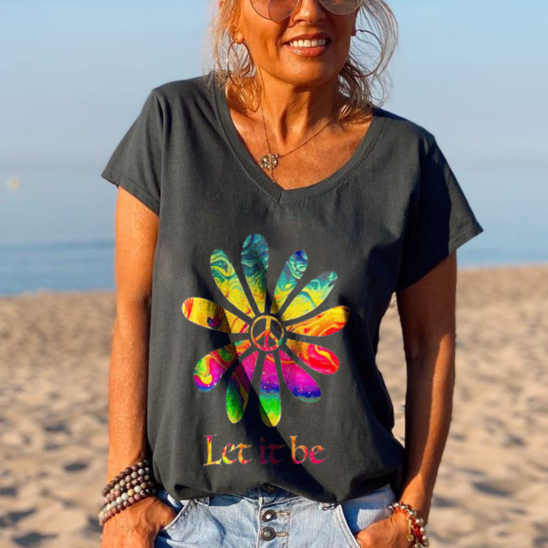 LET IT BE Women's peace logo graffiti casual T-shirt