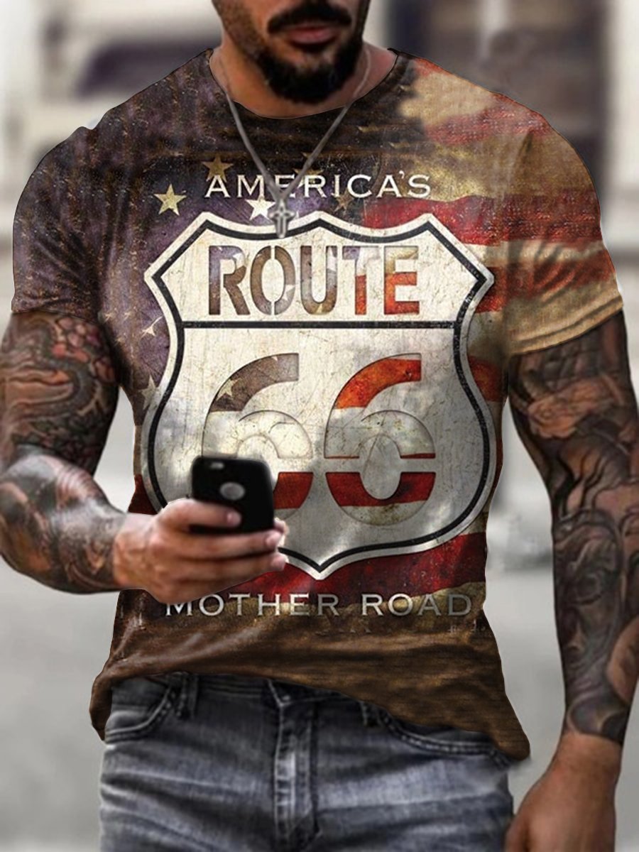 Men's Crew Neck Route 66 Short Sleeve Tops T-shirts