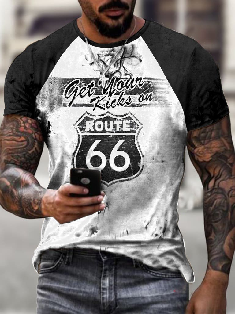 Men's Route 66 Casual Print Short Sleeve T-Shirt