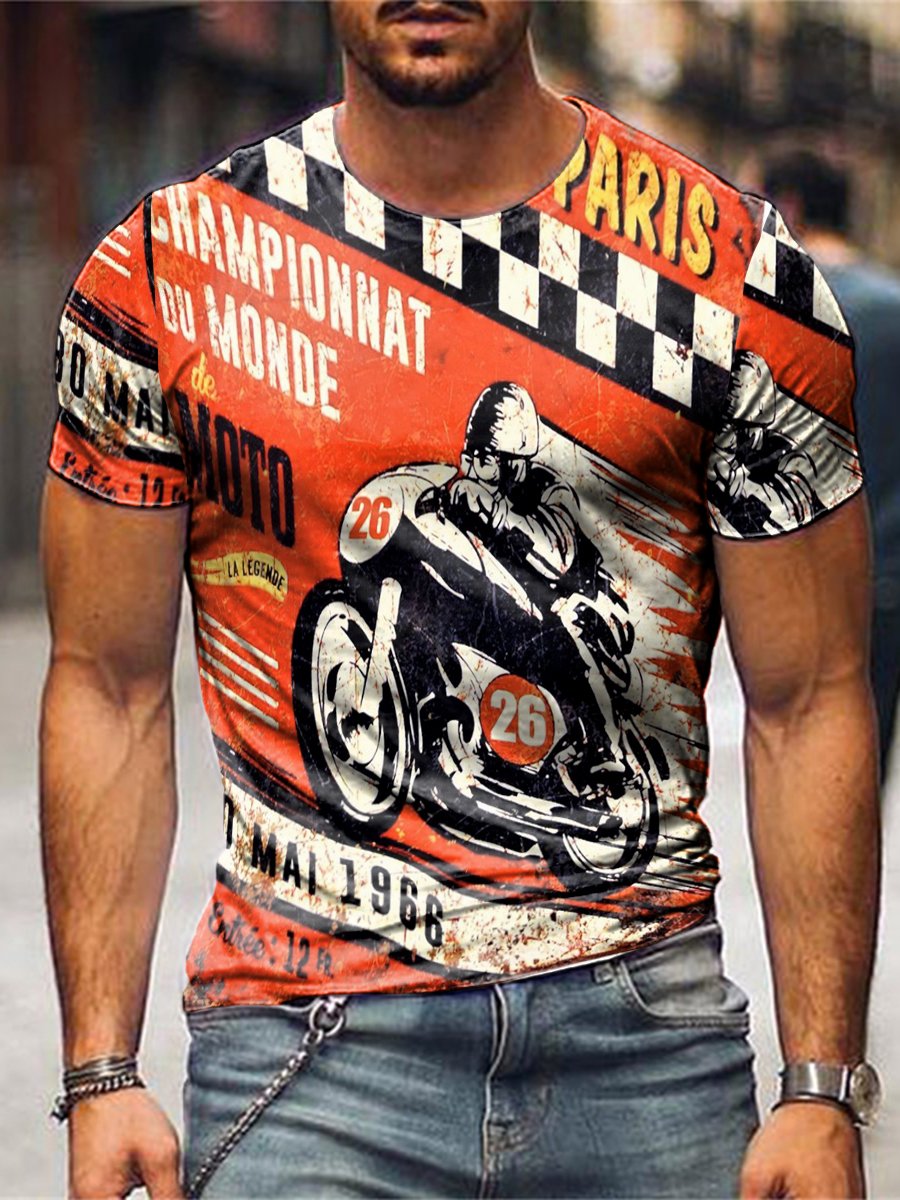 Men's Crew Neck Motorcycle Short Sleeve Tops T-shirts