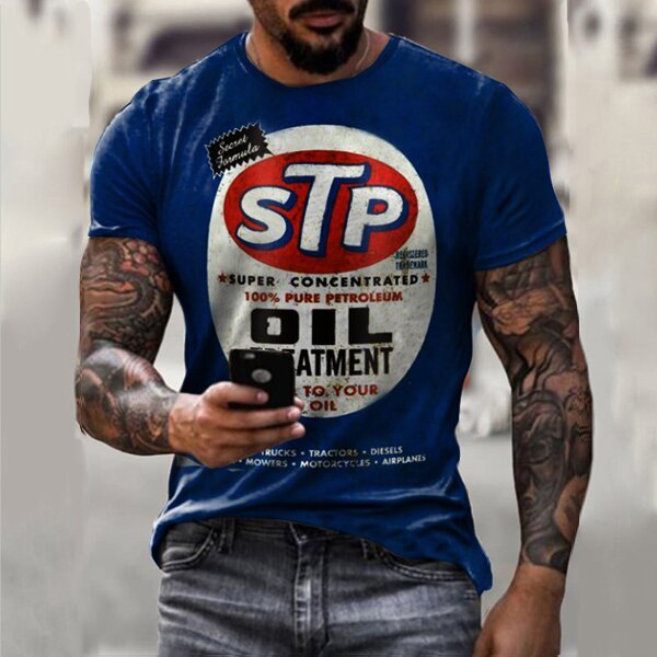 Men's Retro Moto Tin Logo Printed T-shirt