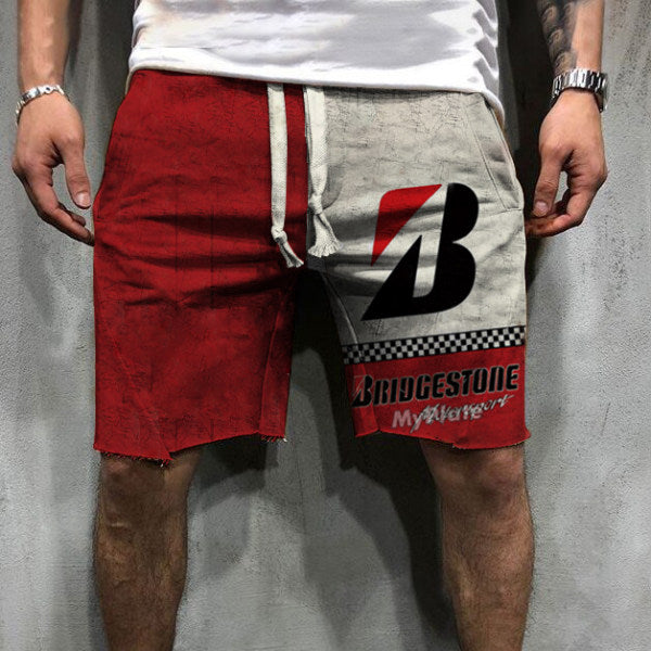 Retro Engine Oil Logo Print Shorts