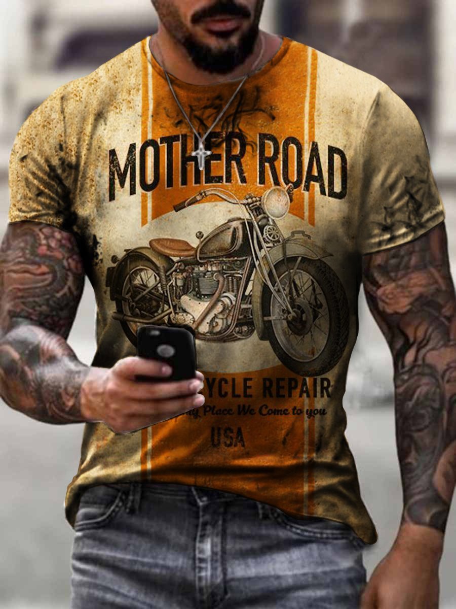 Retro Motorcycle Print T-shirt