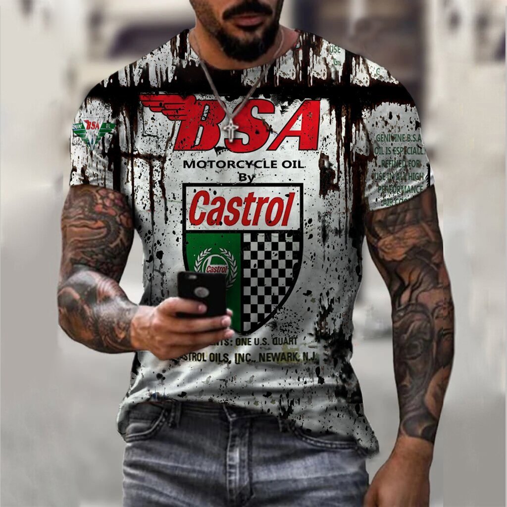 Retro Engine Oil Print Casual T-shirt