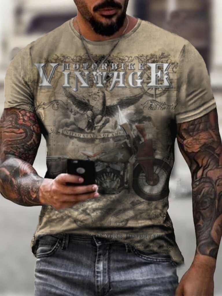 T-Shirt Motorcycle Retro Short Sleeve Casual