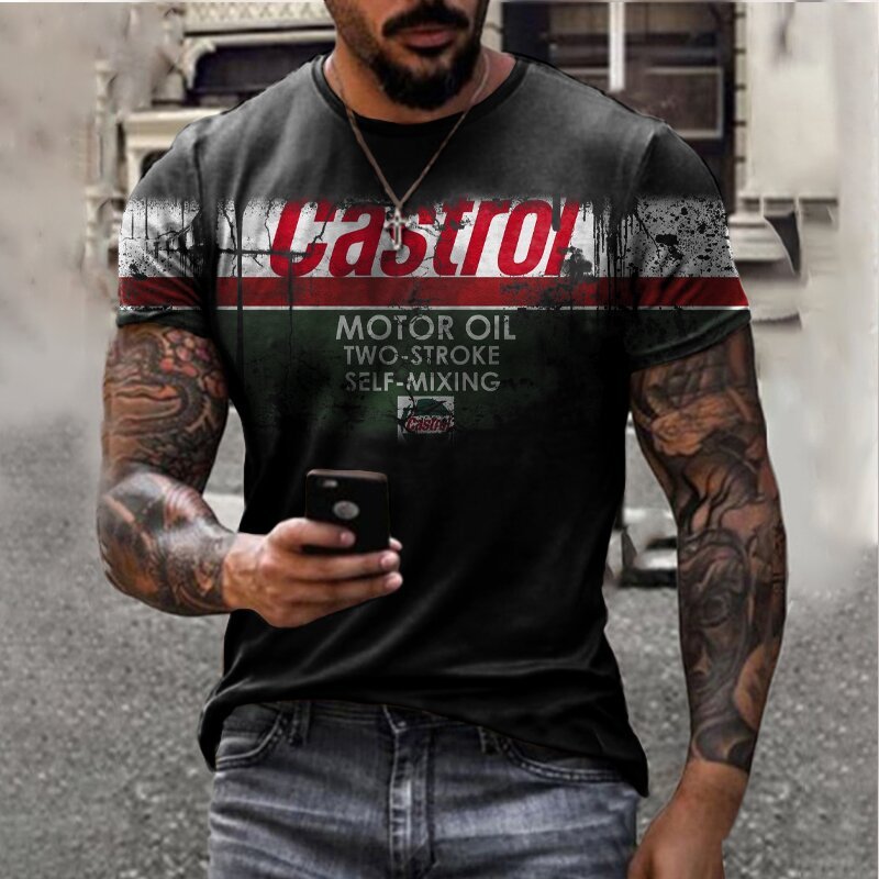 Retro Engine Oil Print T-shirt